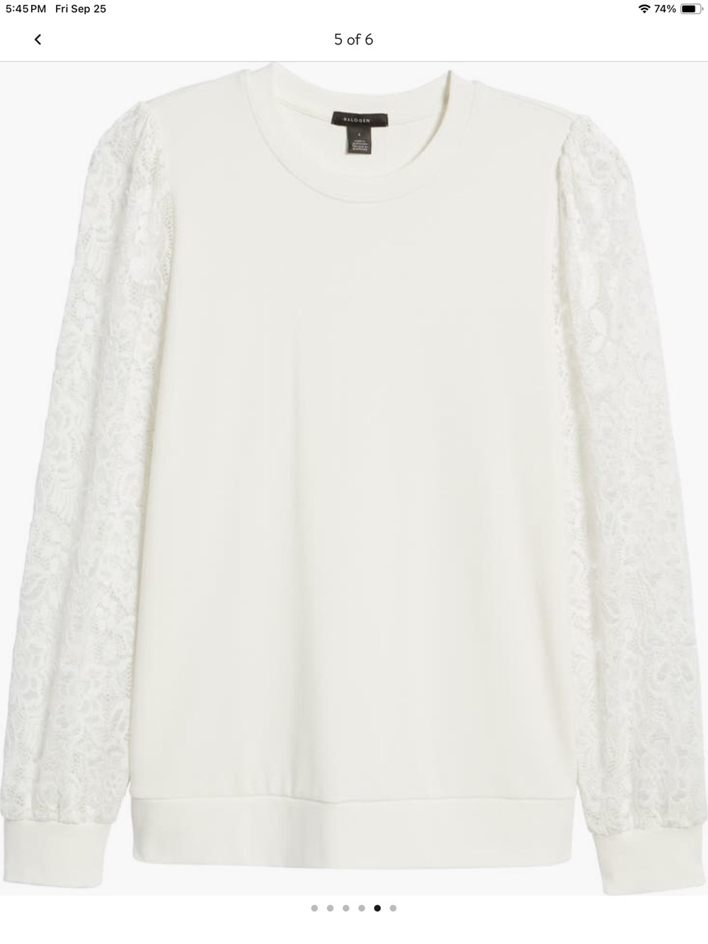 Halogen Ivory Long Sleeve Sweatshirt with Lace Puff Sleeves